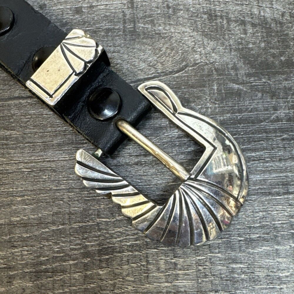 Vtg Navajo Sterling Silver Deep Stamped 3 Piece Ranger Belt Buckle 42.7g Ben - Picture 2 of 8